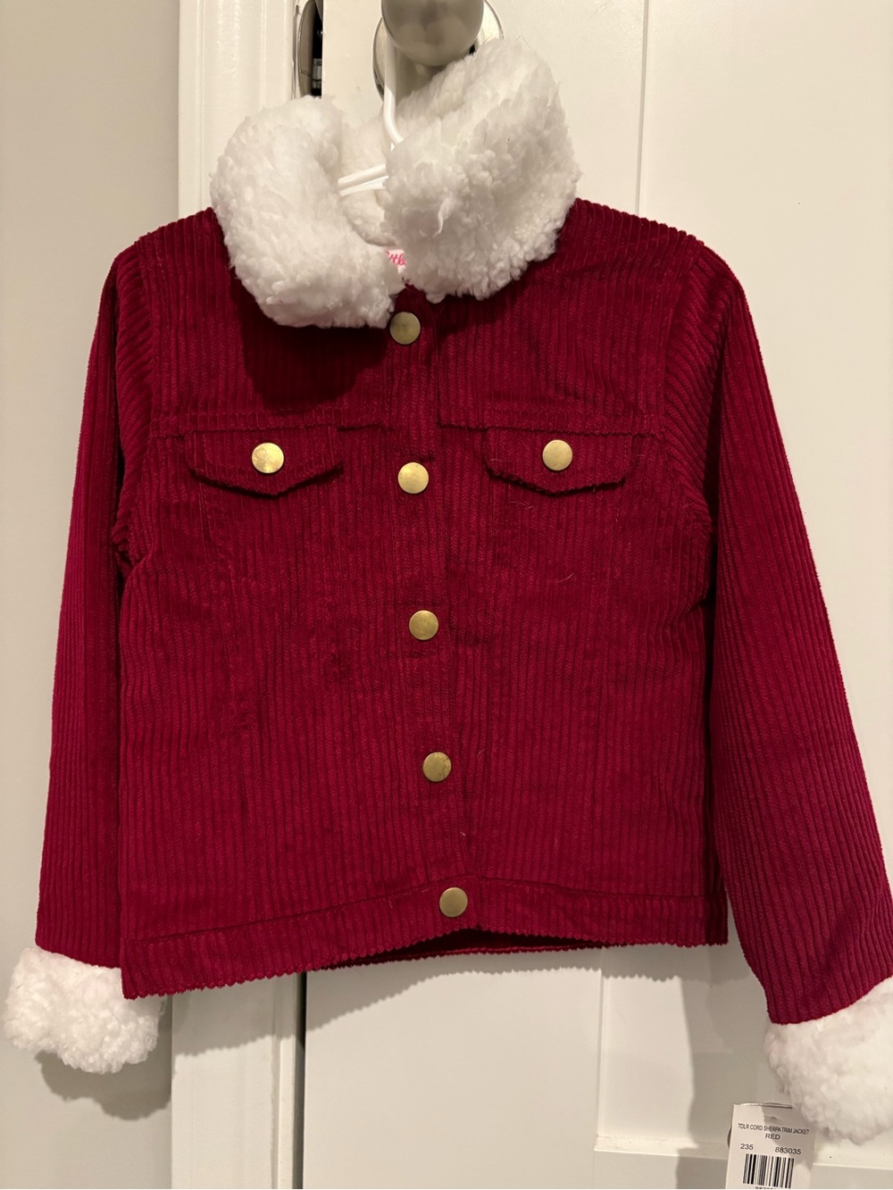 Kids Red Corduroy Jacket with Faux-Shearling Collar
